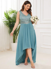 Chic Plus Size Chiffon V-Neck Sleeveless Formal Evening Dresses
