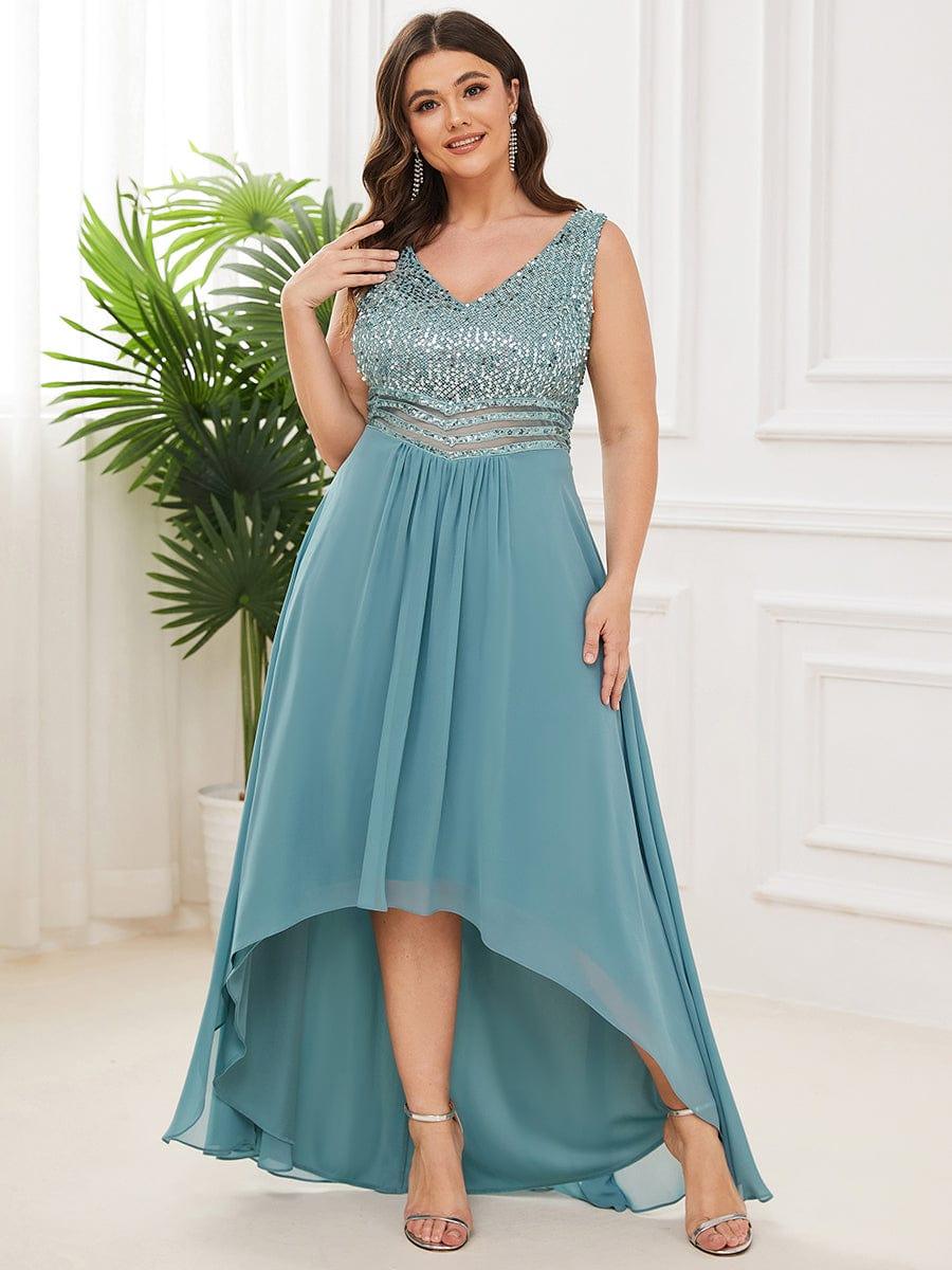 Chic Plus Size Chiffon V-Neck Sleeveless Formal Evening Dresses
