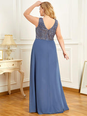 Chic Plus Size Chiffon V-Neck Sleeveless Formal Evening Dresses