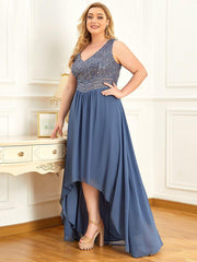 Chic Plus Size Chiffon V-Neck Sleeveless Formal Evening Dresses