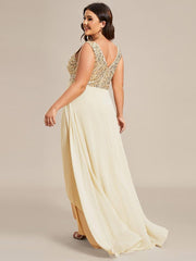 Chic Plus Size Chiffon V-Neck Sleeveless Formal Evening Dresses