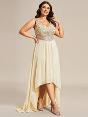 Chic Plus Size Chiffon V-Neck Sleeveless Formal Evening Dresses
