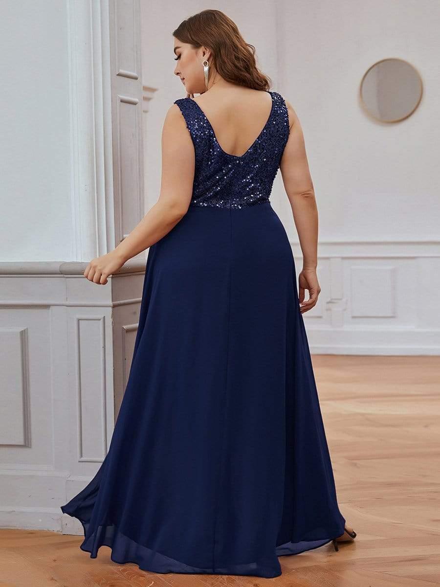 Chic Plus Size Chiffon V-Neck Sleeveless Formal Evening Dresses