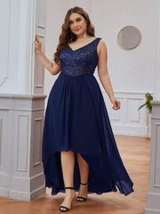 Chic Plus Size Chiffon V-Neck Sleeveless Formal Evening Dresses