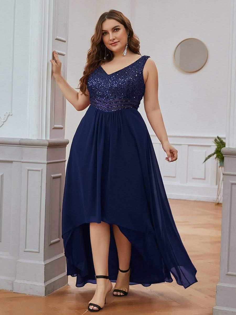 Chic Plus Size Chiffon V-Neck Sleeveless Formal Evening Dresses