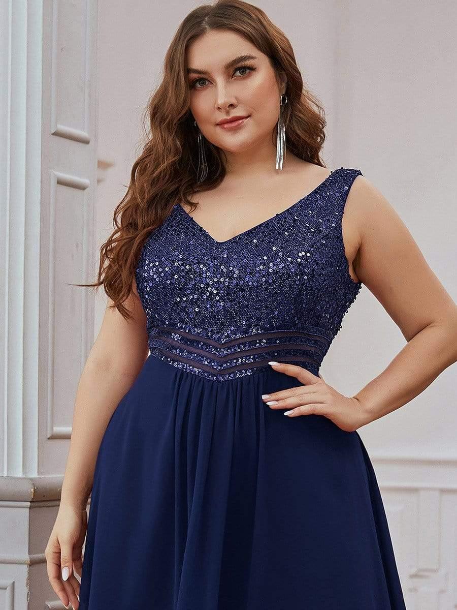 Chic Plus Size Chiffon V-Neck Sleeveless Formal Evening Dresses