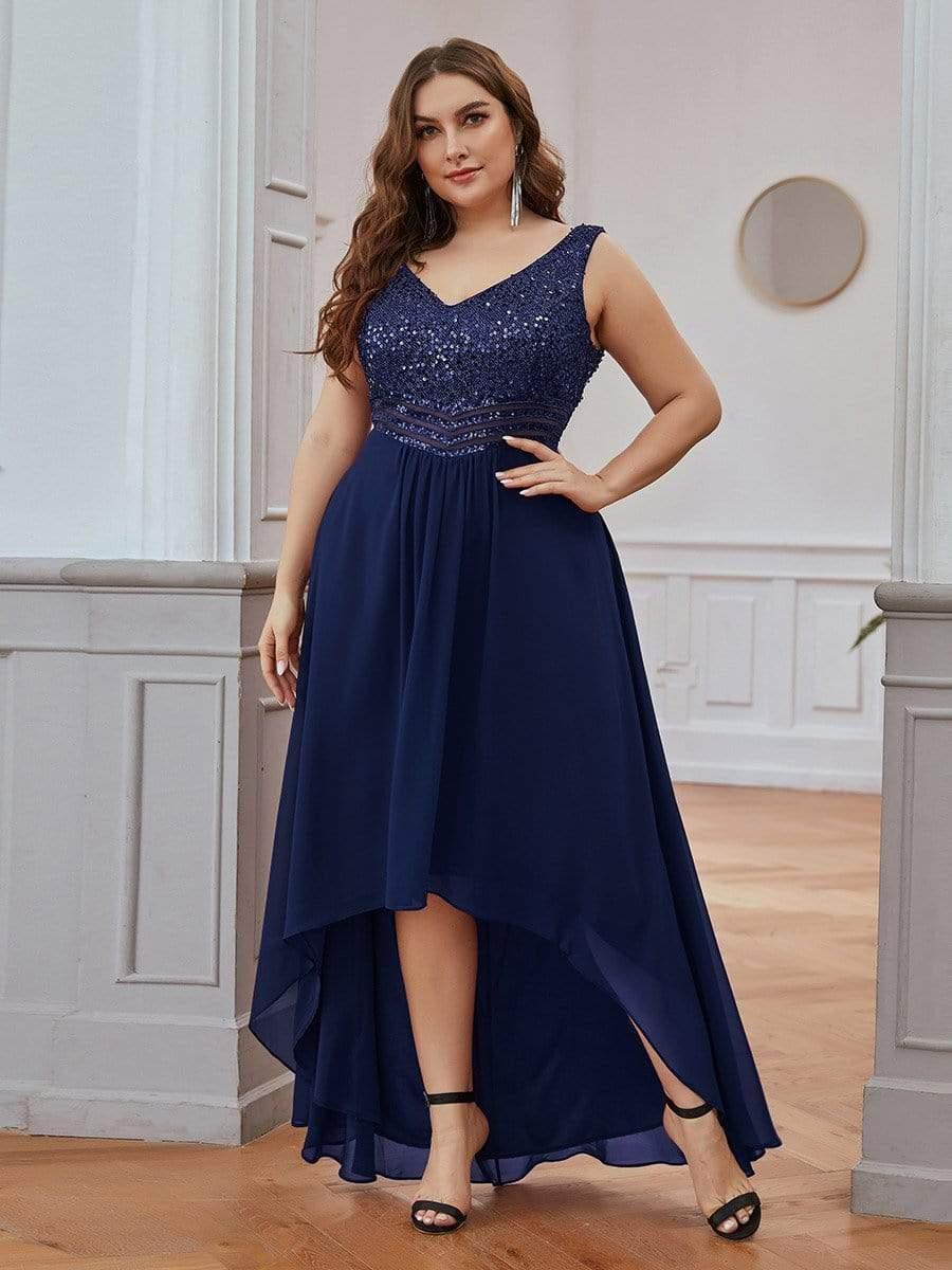 Chic Plus Size Chiffon V-Neck Sleeveless Formal Evening Dresses