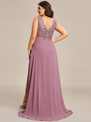 Chic Plus Size Chiffon V-Neck Sleeveless Formal Evening Dresses