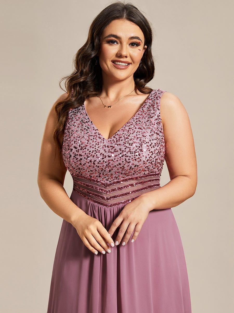 Chic Plus Size Chiffon V-Neck Sleeveless Formal Evening Dresses
