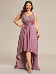 Chic Plus Size Chiffon V-Neck Sleeveless Formal Evening Dresses