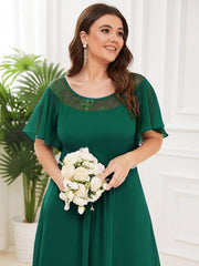 Charming Plus Size Scoop Neck Formal Dress with Sleeves