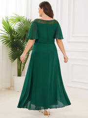 Charming Plus Size Scoop Neck Formal Dress with Sleeves