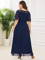 Charming Plus Size Scoop Neck Formal Dress with Sleeves