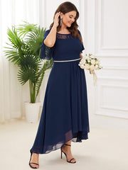 Charming Plus Size Scoop Neck Formal Dress with Sleeves