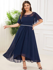 Charming Plus Size Scoop Neck Formal Dress with Sleeves