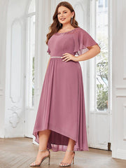 Charming Plus Size Scoop Neck Formal Dress with Sleeves