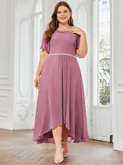 Charming Plus Size Scoop Neck Formal Dress with Sleeves