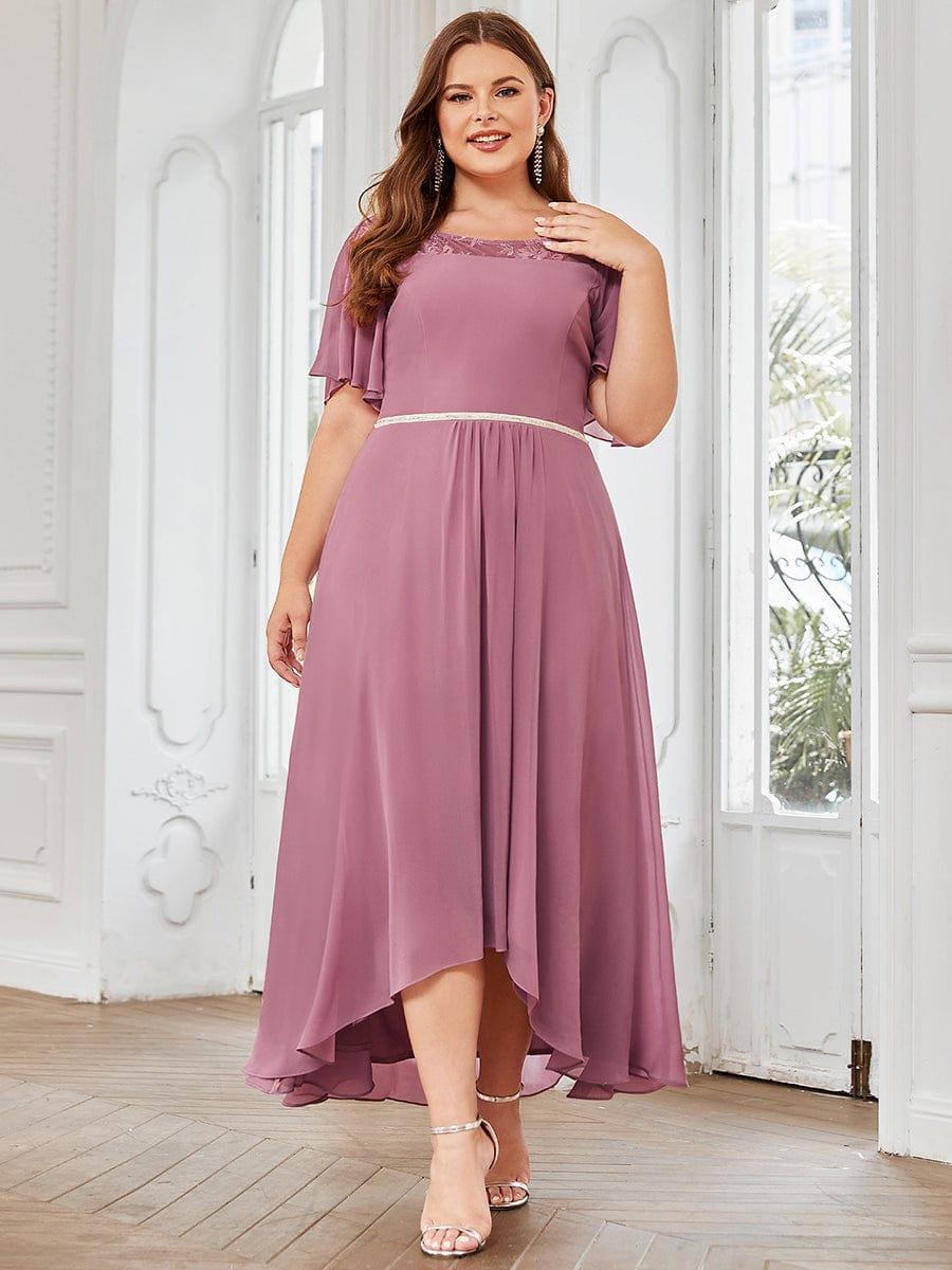 Charming Plus Size Scoop Neck Formal Dress with Sleeves