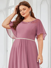 Charming Plus Size Scoop Neck Formal Dress with Sleeves
