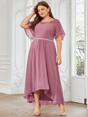 Charming Plus Size Scoop Neck Formal Dress with Sleeves