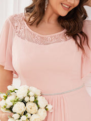 Charming Plus Size Scoop Neck Formal Dress with Sleeves