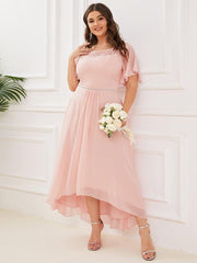 Charming Plus Size Scoop Neck Formal Dress with Sleeves