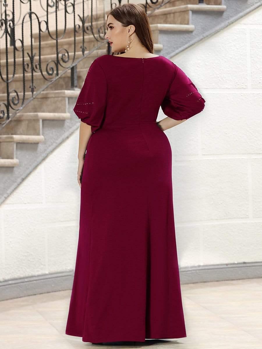 Stylish Plus Size Maxi Mermaid Wedding Guest Dress with Short Sleeves
