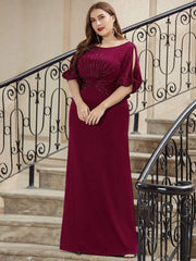 Stylish Plus Size Maxi Mermaid Wedding Guest Dress with Short Sleeves