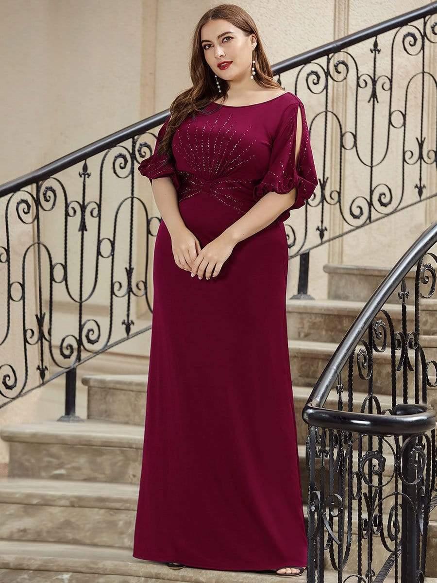 Stylish Plus Size Maxi Mermaid Wedding Guest Dress with Short Sleeves