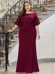 Stylish Plus Size Maxi Mermaid Wedding Guest Dress with Short Sleeves