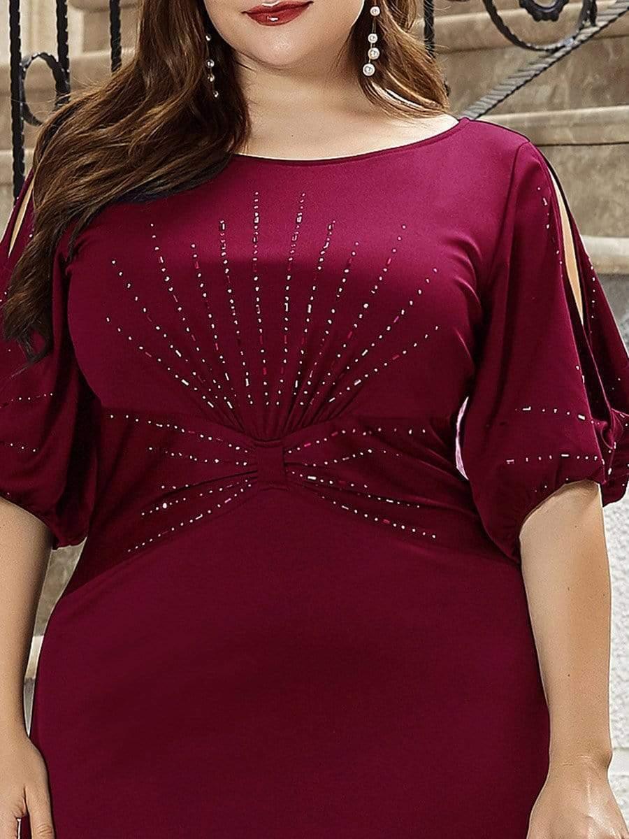 Stylish Plus Size Maxi Mermaid Wedding Guest Dress with Short Sleeves