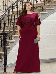 Stylish Plus Size Maxi Mermaid Wedding Guest Dress with Short Sleeves
