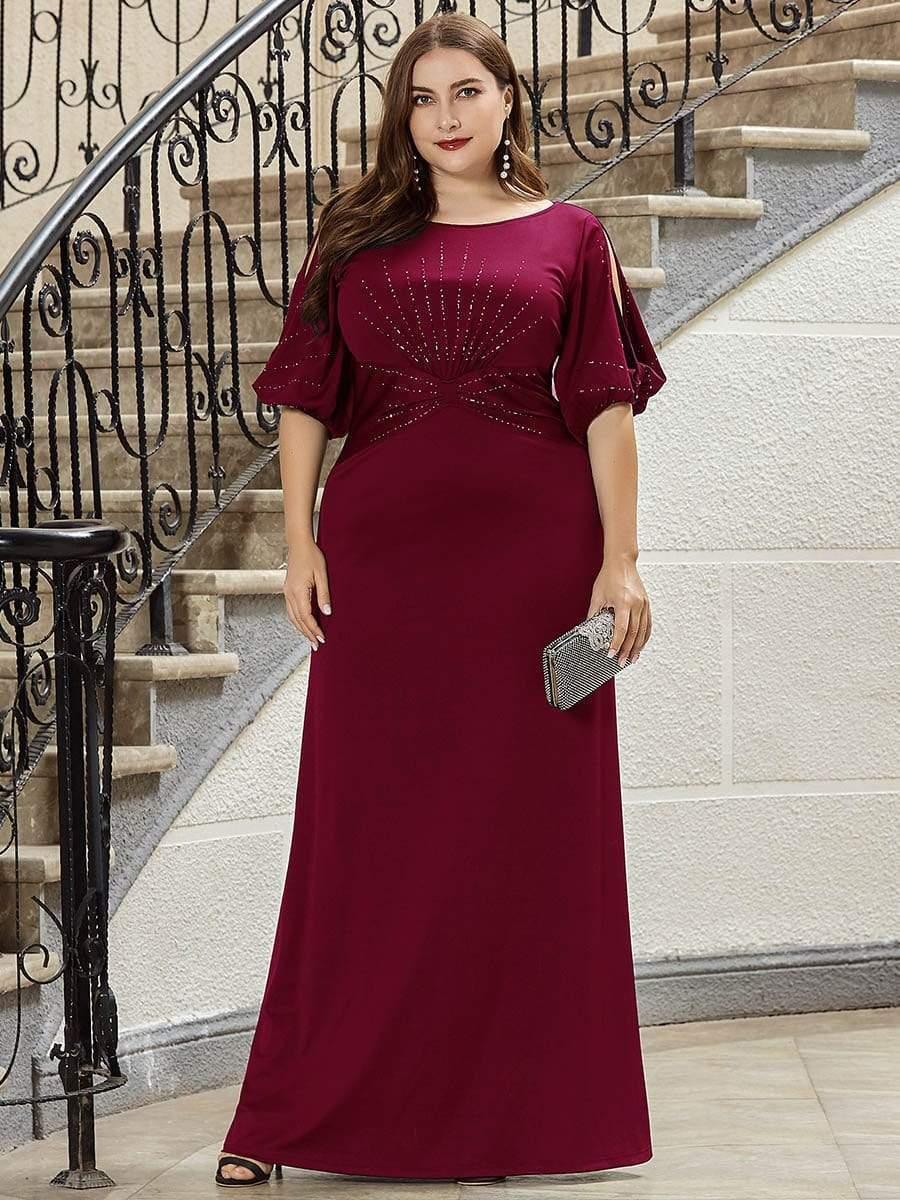 Stylish Plus Size Maxi Mermaid Wedding Guest Dress with Short Sleeves