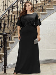 Stylish Plus Size Maxi Mermaid Wedding Guest Dress with Short Sleeves