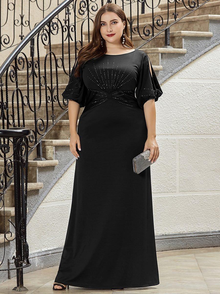 Stylish Plus Size Maxi Mermaid Wedding Guest Dress with Short Sleeves