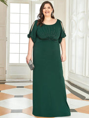Stylish Plus Size Maxi Mermaid Wedding Guest Dress with Short Sleeves