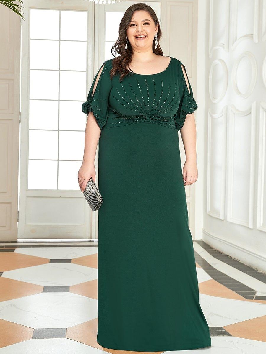 Stylish Plus Size Maxi Mermaid Wedding Guest Dress with Short Sleeves