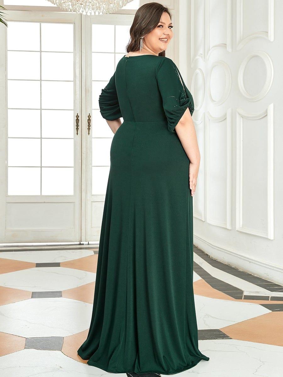 Stylish Plus Size Maxi Mermaid Wedding Guest Dress with Short Sleeves