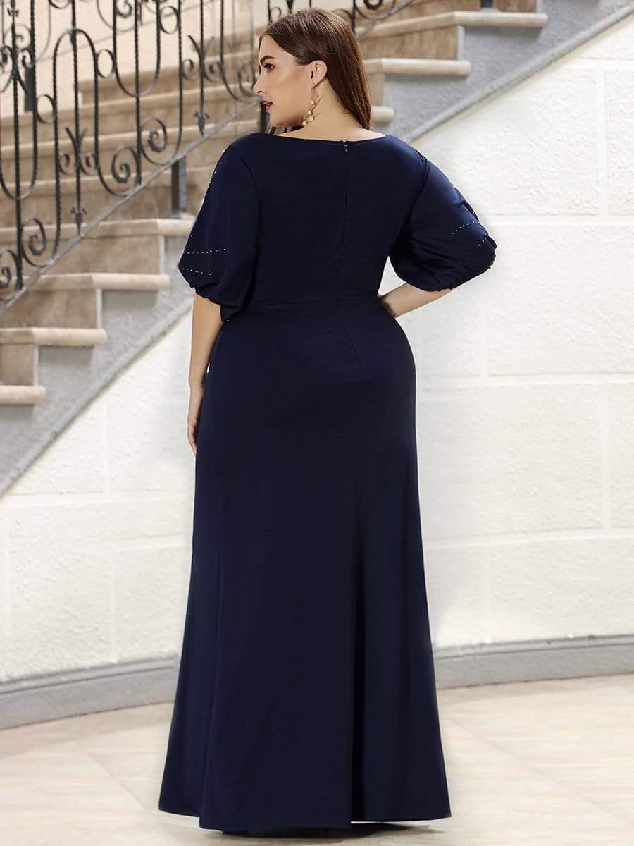 Stylish Plus Size Maxi Mermaid Wedding Guest Dress with Short Sleeves