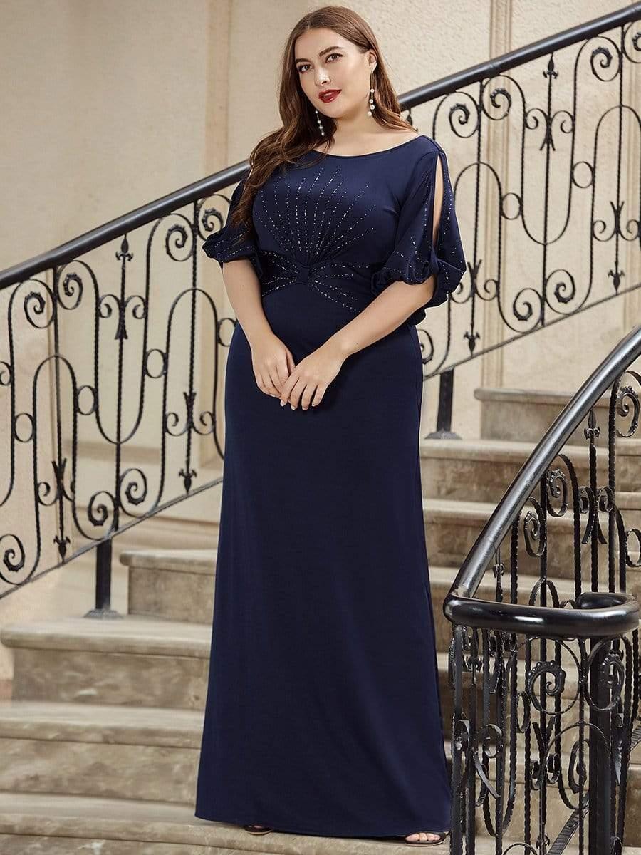 Stylish Plus Size Maxi Mermaid Wedding Guest Dress with Short Sleeves