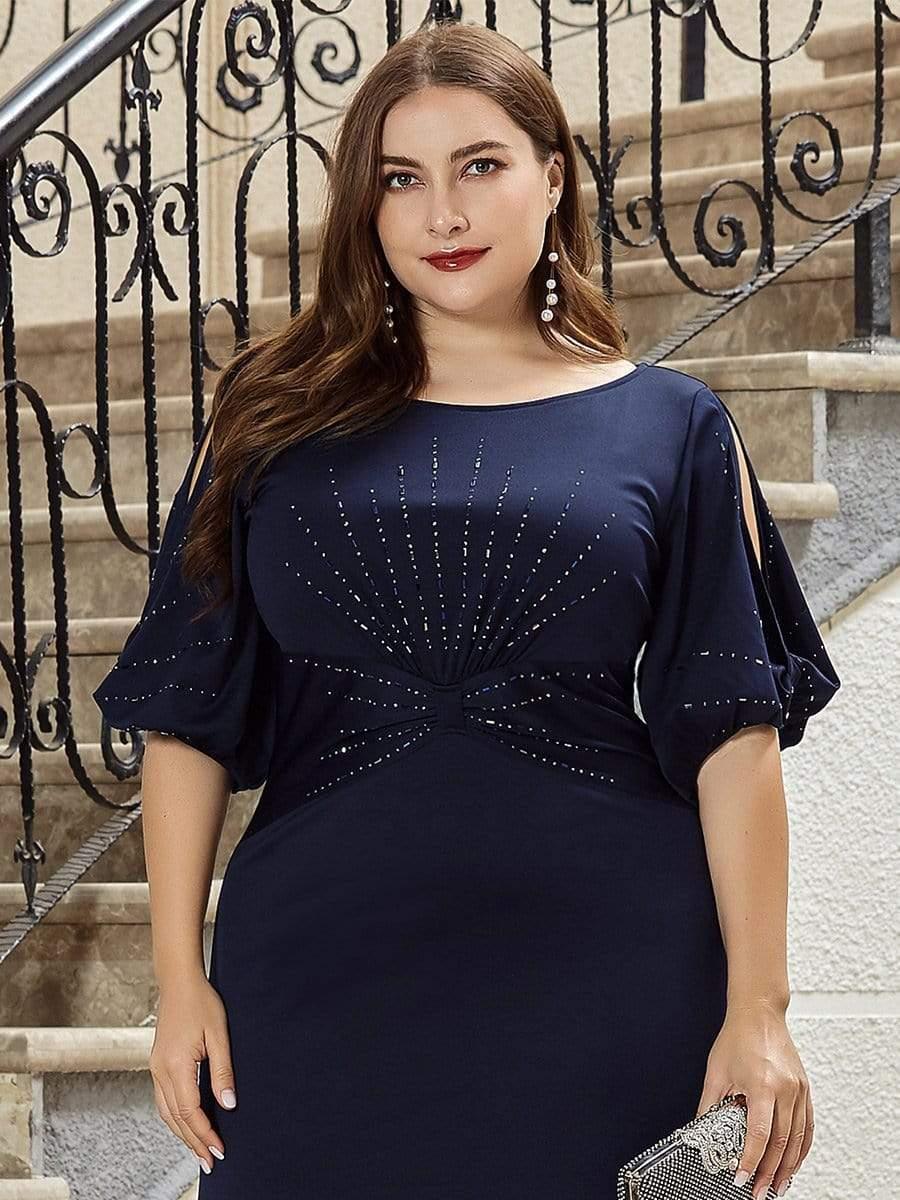 Stylish Plus Size Maxi Mermaid Wedding Guest Dress with Short Sleeves