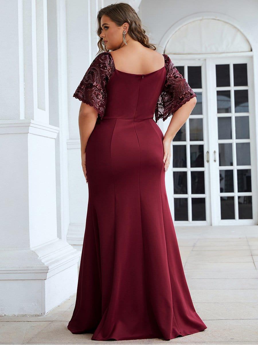 Beautiful Plus Size V-Neck Mermaid Evening Dress with Short Sleeves