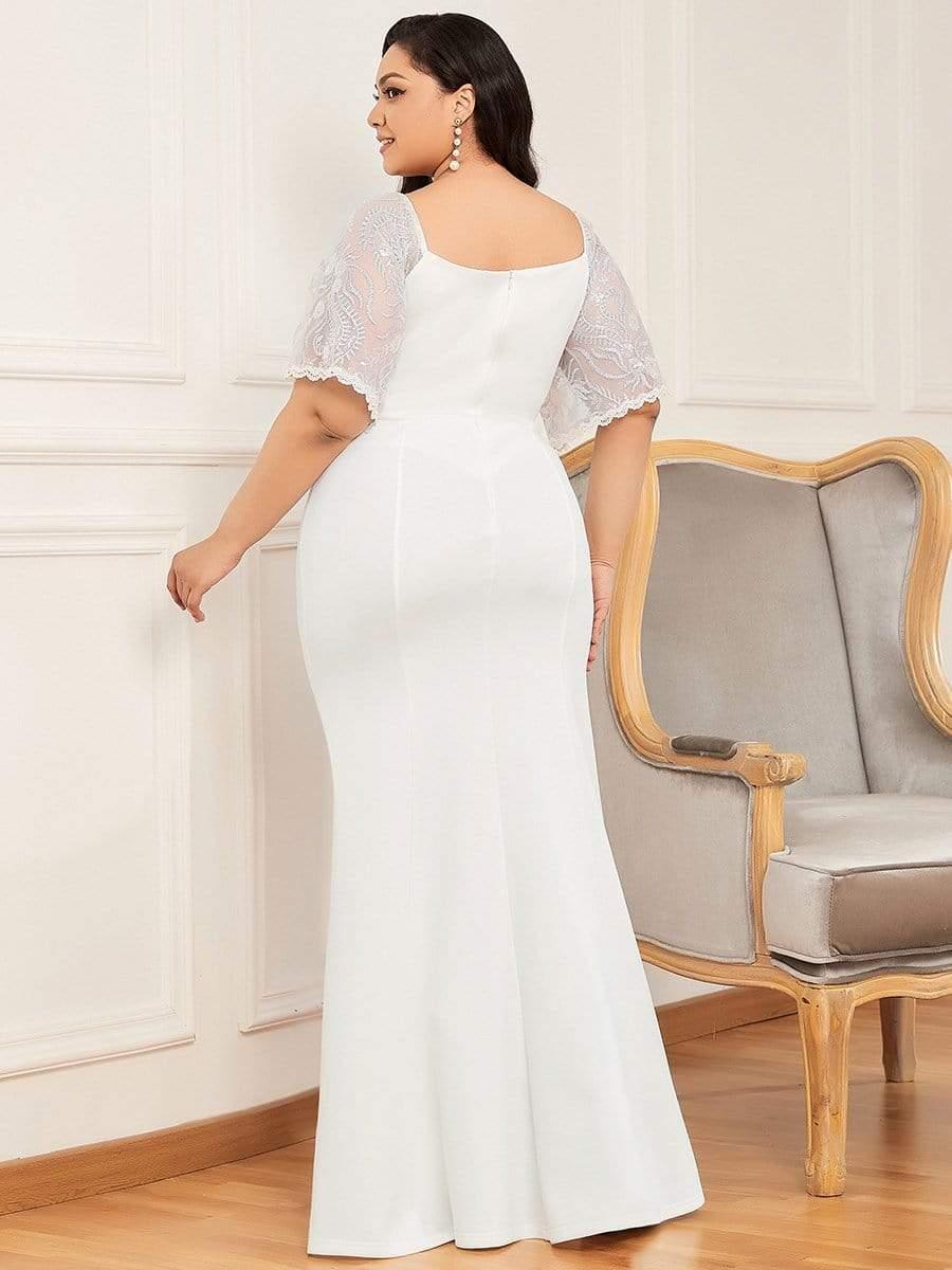 Beautiful Plus Size V-Neck Mermaid Evening Dress with Short Sleeves