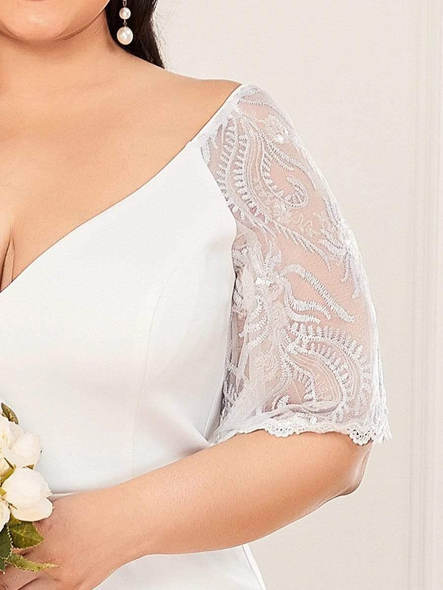 Beautiful Plus Size V-Neck Mermaid Evening Dress with Short Sleeves