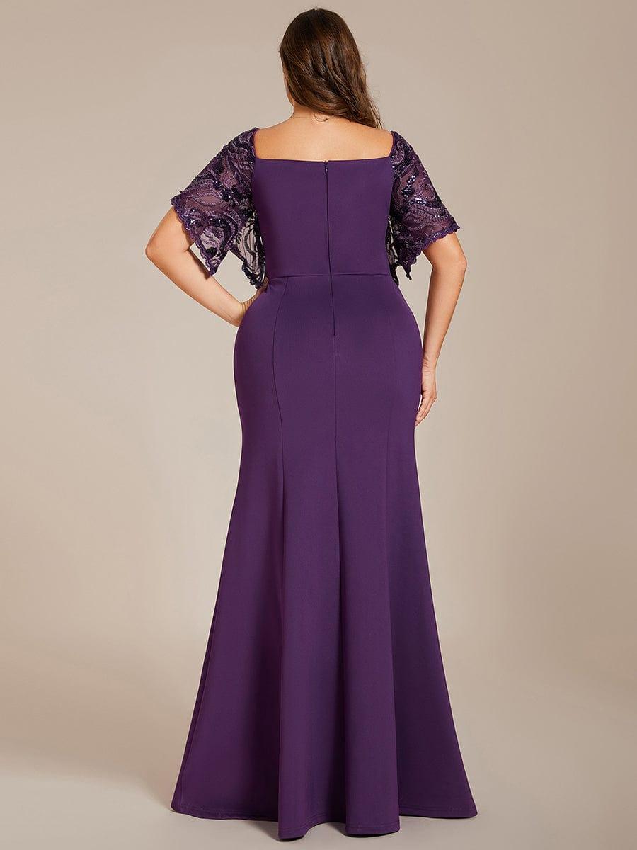 Beautiful Plus Size V-Neck Mermaid Evening Dress with Short Sleeves
