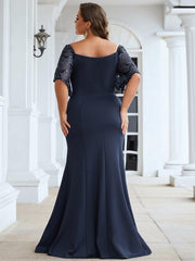 Beautiful Plus Size V-Neck Mermaid Evening Dress with Short Sleeves