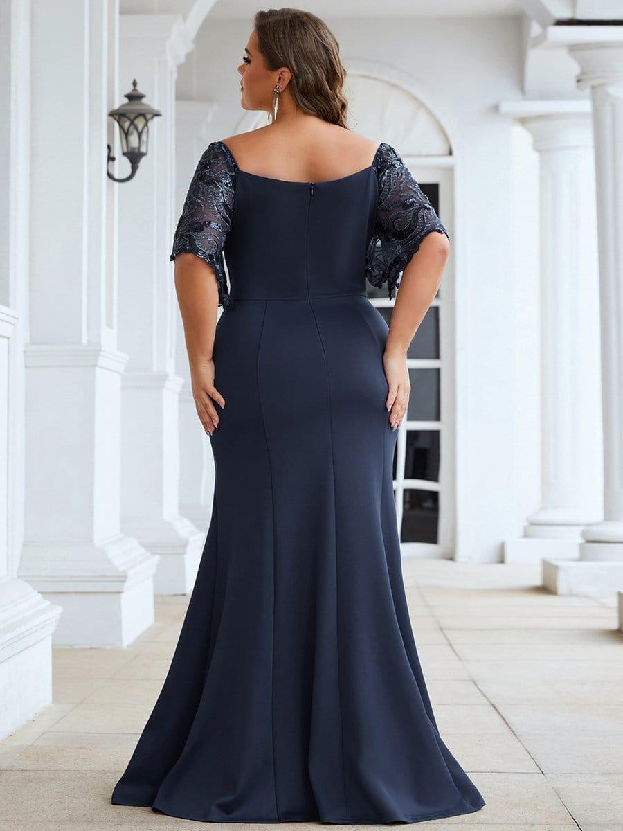 Beautiful Plus Size V-Neck Mermaid Evening Dress with Short Sleeves