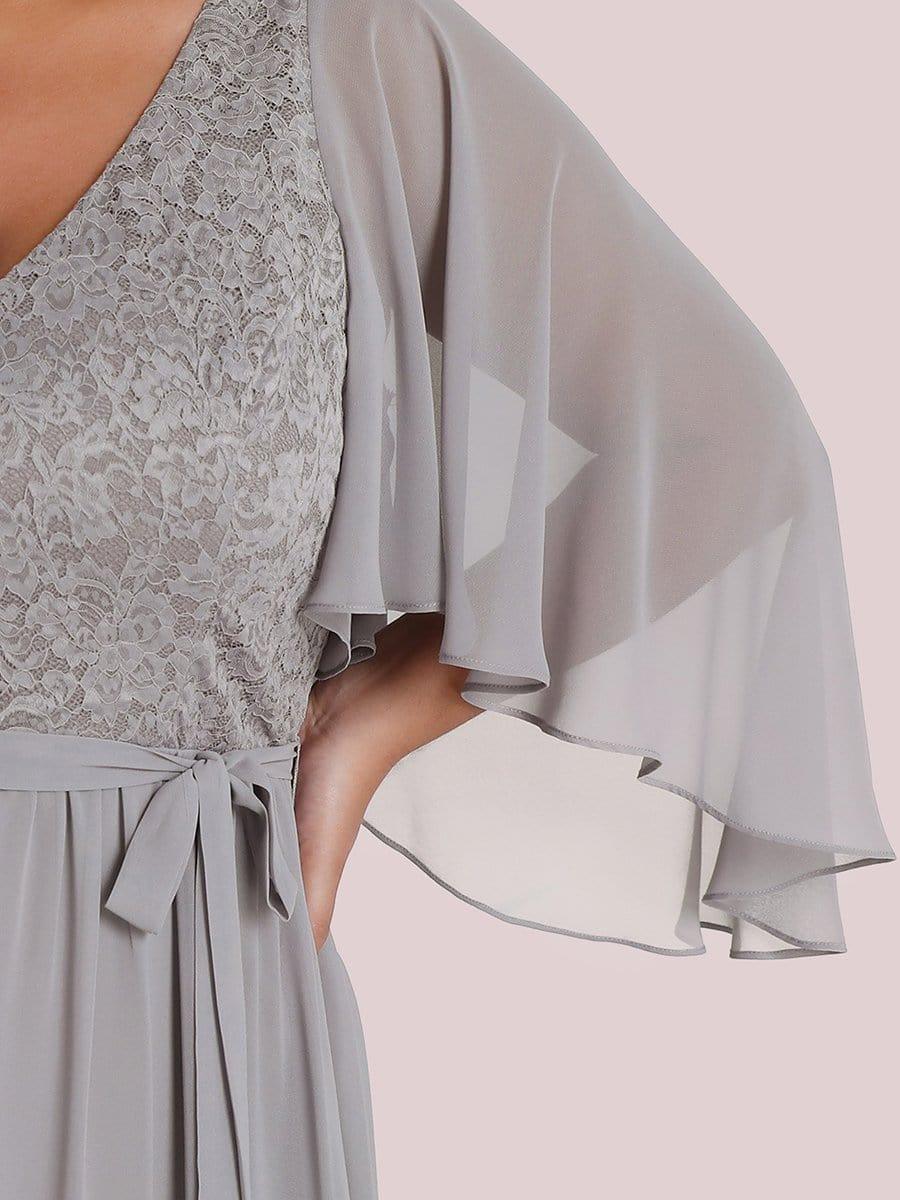 Classic Plus Size Deep V-Neck Lace Long Evening Dress with Sleeves