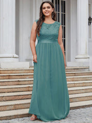 Glamorous Plus Size Round Neck A-Line Chiffon Bridesmaid Dresses with Open Back