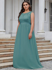 Glamorous Plus Size Round Neck A-Line Chiffon Bridesmaid Dresses with Open Back